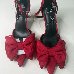 A New Day Red Bow Heels Size 8.5 Women’s Satin Pointed Toe Kitten Heel NWT